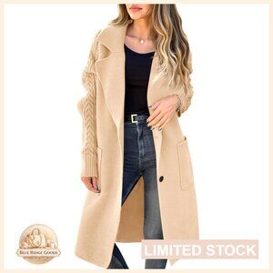 Chunky Knit Cardigan Sweater Open Front Button Lapel Casual Fall Coatigan Jacket